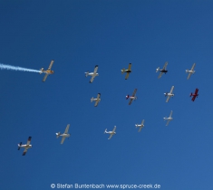 14 Flugzeuge des Gaggle Flight in Formation über Spruce Creek -- Impressionen von der Spruce Creek Toyparade 2014 IMG_7453